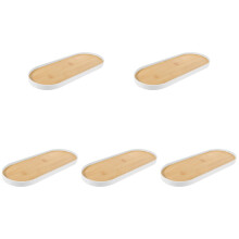 5Pcs Elegant Oval Vanity Tray White Bamboo ABS for Home Storage