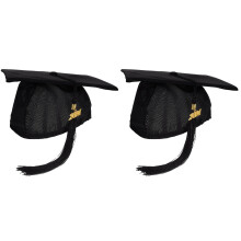 2Pcs Black Graduation Caps with Tassel Polyester for Adult Ceremony