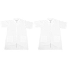 2Pcs White Pet Grooming Clothes Short Sleeve Durable Uniform for Women