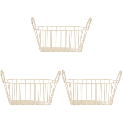 3Pcs Beige Metal Wire Basket for Bread Fruit and Table Storage
