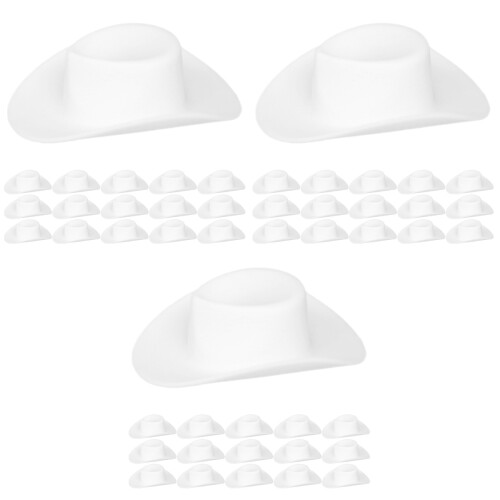 60Pcs Tiny White Plastic Cowboy Hats for DIY Doll and Craft Projects 2