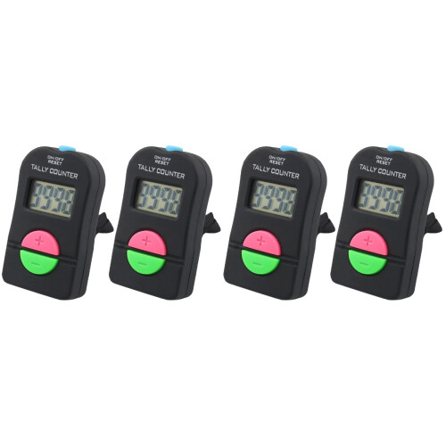 4Pcs Four-Digit Black LED Display Reversible Digital Counting Clicker