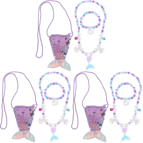 3Sets Paarse Kralen Schelp Ketting En Armband Set