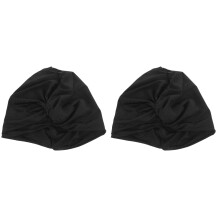 2Pcs Black Swim Caps for Women Long Hair Durable Chinlon Material