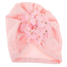 Newborn Baby Turban Hat Pink Floral Polyester Warm Decorative Cap