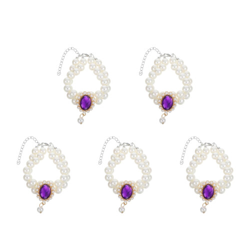 5Pcs Purple Adjustable Pet Necklaces Double Layer Pearl Collars