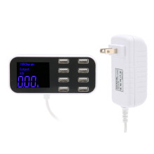 USB-laadstation met 8 poorten en slim LCD-display, reisvriendelijk ontwerp, overstroombeveiliging, veiligheidscertificering en een laadoplossing voor