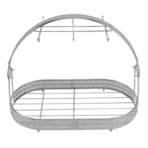 Iron Mug Holder Stand with 6 Hooks, 40cm Base, Silver