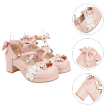 1Paire Chaussures Femme Rose Talon Ăpais Style Mode Polyvalent
