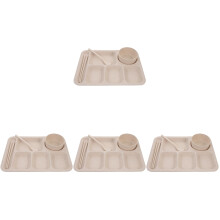 4Sets Beige Creative Straw Divided Tableware Shatterproof Plates