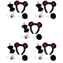 5Sets Plush Black Bear Ear Headband Tail Bowtie Cosplay Animal Set