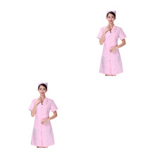 2Pcs Pink Short Sleeve Doctor Lab Coat Breathable Cotton Nurse Uniform