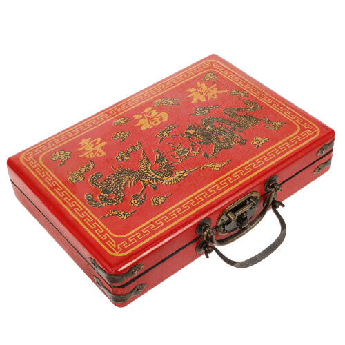 4Pcs Red Wood Mahjong Gift Box Handy Storage Container 1