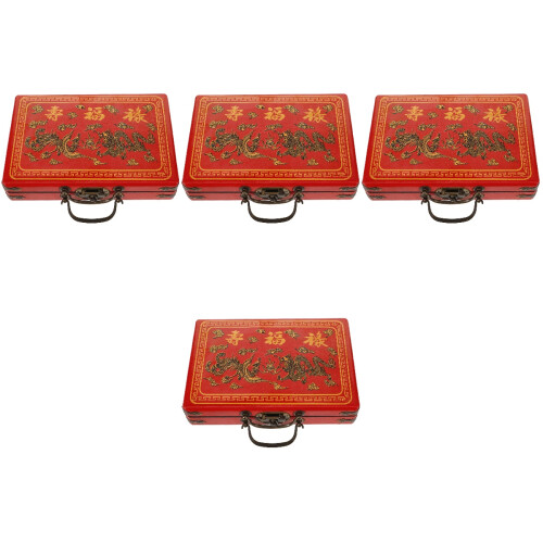 4Pcs Red Wood Mahjong Gift Box Handy Storage Container 2