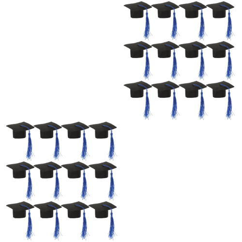 24Pcs Blue Mini Graduation Cap Covers Non-Woven Fabric Set 2