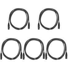 5Pcs Black 3 Pin Xlr Male to Female Mic Cable Nylon Metal Wire