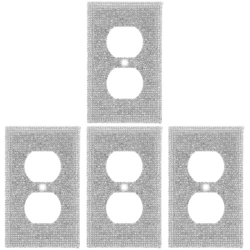 4Ensembles Cache-Prises Murales Argent Pièce+3a Avec Zircone Brillant