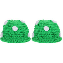 2Pcs Fashionable Green Mushroom Knitted Hat Winter Party Decoration