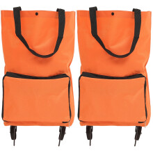 2Pcs Reusable Orange Shopping Trolley Bags Foldable with Wheels