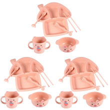 3Sets Cartoon Kindervakbord Set Keukenbox PP Tarwevezel Roze