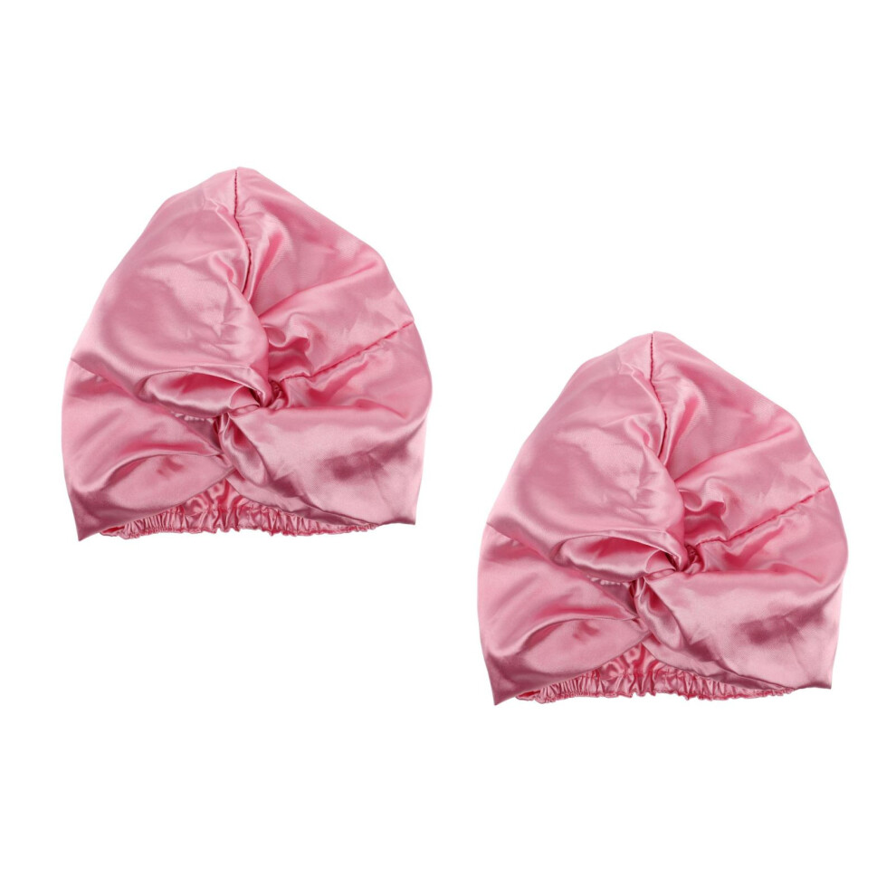 Aboofan Pink 2Pcs Double Layer Satin Sleep Bonnet Soft Warm Hair Cap