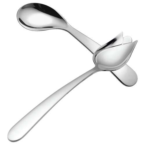 2Pcs Durable Stainless Steel Angled Spoon Feeding Utensil for Elderly