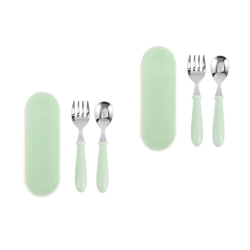 2Ensembles Accessoires Bébé Vert Fourchette Acier PP Durable 1