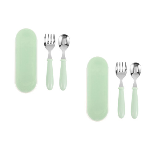 2Ensembles Accessoires Bébé Vert Fourchette Acier PP Durable 2