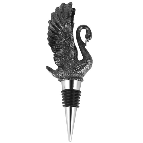 2Pièces Accessoire Vin Bouchon Verseur Cygne Alliage Noir Unique 1