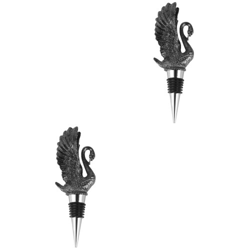 2Pièces Accessoire Vin Bouchon Verseur Cygne Alliage Noir Unique 2