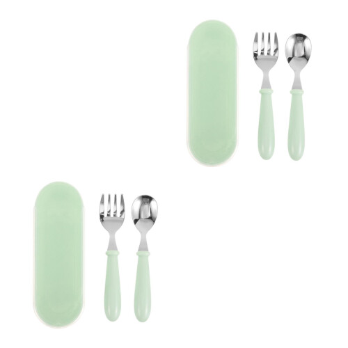 2Ensembles Accessoires Bébé Vert Fourchette Acier PP Durable
