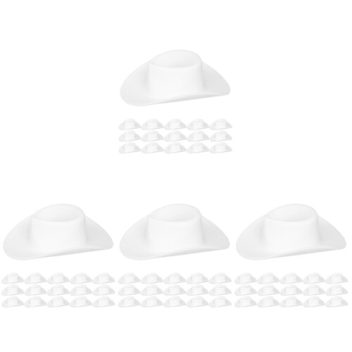 80Pcs Lightweight Plastic Mini Cowboy Hats White for Doll Craft