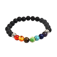 Healing Bracelet Lava Rock7Chakra Beads Natural Energy Balance Yoga Essential Oil Diffuser Adjustable Size Spiritual Jewelry For Men And Women