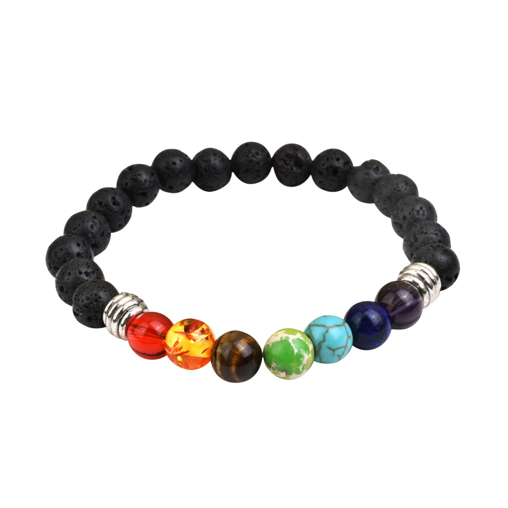 Healing Bracelet Lava Rock7Chakra Beads Natural Energy Balance Yoga Essential Oil Diffuser Adjustable Size Spiritual Jewelry For Men And Women
