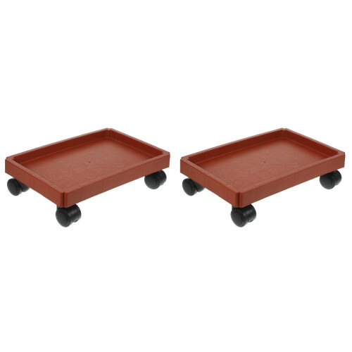 2Pcs Durable Plastic Plant Tray with Wheels Red Pot Mover