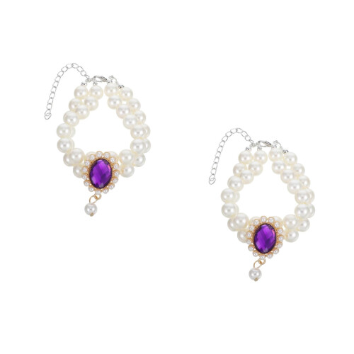 2Pcs Purple Adjustable ABS Collar Double Layer Pearl Necklace for Pets