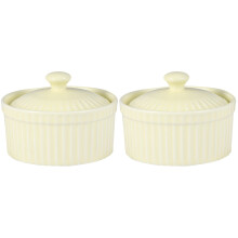 2Pcs Ceramic Soup and Pudding Bowls Yellow Durable Kitchen Baking Set