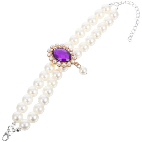 2Pcs Purple Adjustable ABS Collar Double Layer Pearl Necklace for Pets 1