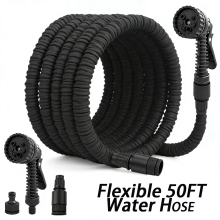 50FT Black Flexible Expandable Garden Hose with 6Pattern Nozzle 0.4mpa