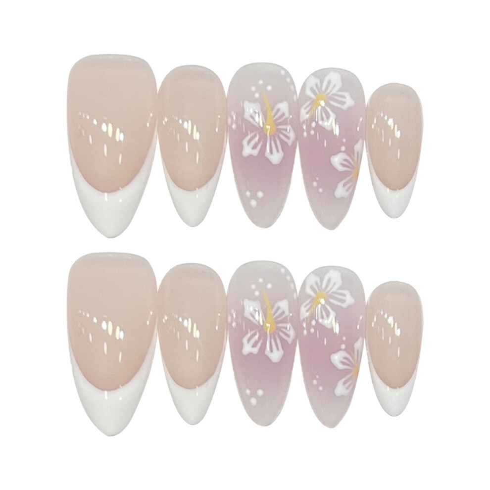 Dachuang Beauty (M) 10Pcs French Tip Fake Nails, Chip-Proof & Smudge-Proof