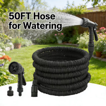 Kink-Free Retractable Garden Hose 50FT Black with Multi-Spray Nozzle