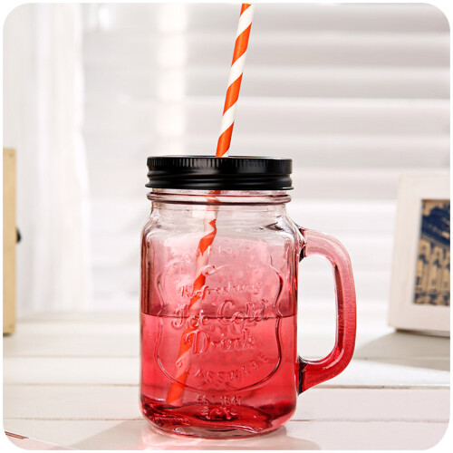 (red) Vintage 17oz Mason Glass Jar