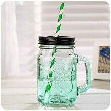 (Green) Vintage 17oz Mason Glass Jar