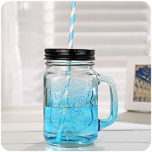(Blue) Vintage Mason Glass Jar 17oz