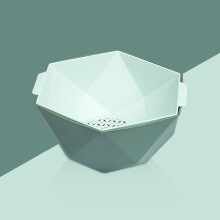 (The Nordic Green, L) Double Layer Drainer Basket Unique Hexagonal Shape Design Colander Bowl Suitable for Broccoli and Grapes