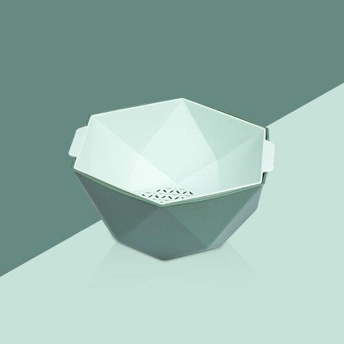 (The Nordic Green, S) Hexagonal Double-Layer Colander for Broccoli & Grapes