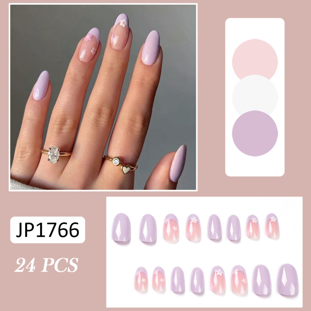 Dachuang Beauty (Jelly Glue Model) 24Pcs French Fake Nails With Floral Design