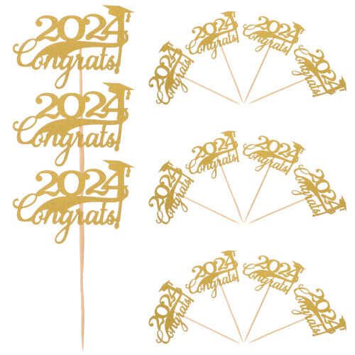 30Pièces Décorations Cupcakes Bois Papier À Thème Graduation Doré 1