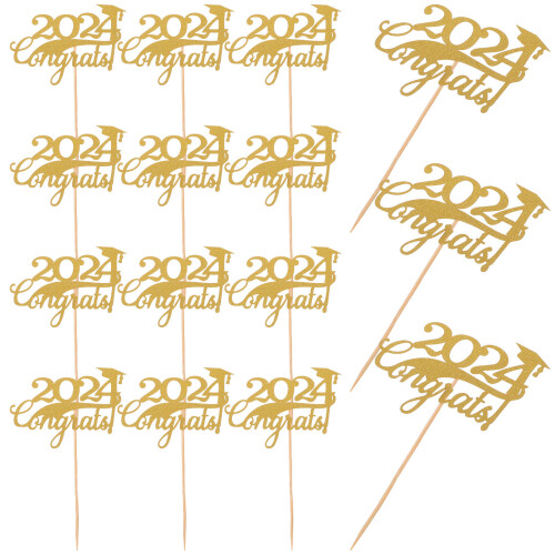 30Pièces Décorations Cupcakes Bois Papier À Thème Graduation Doré 2