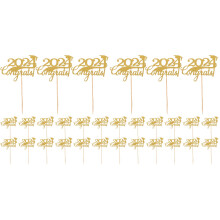 30Pièces Décorations Cupcakes Bois Papier À Thème Graduation Doré